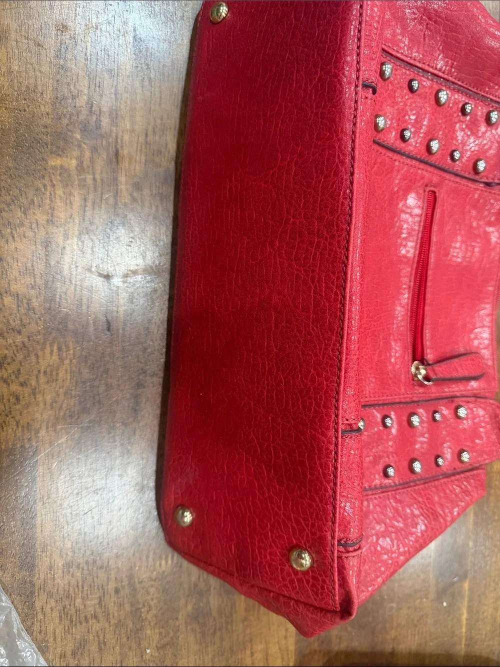 Red Studded Leather-Look Shoulder Bag